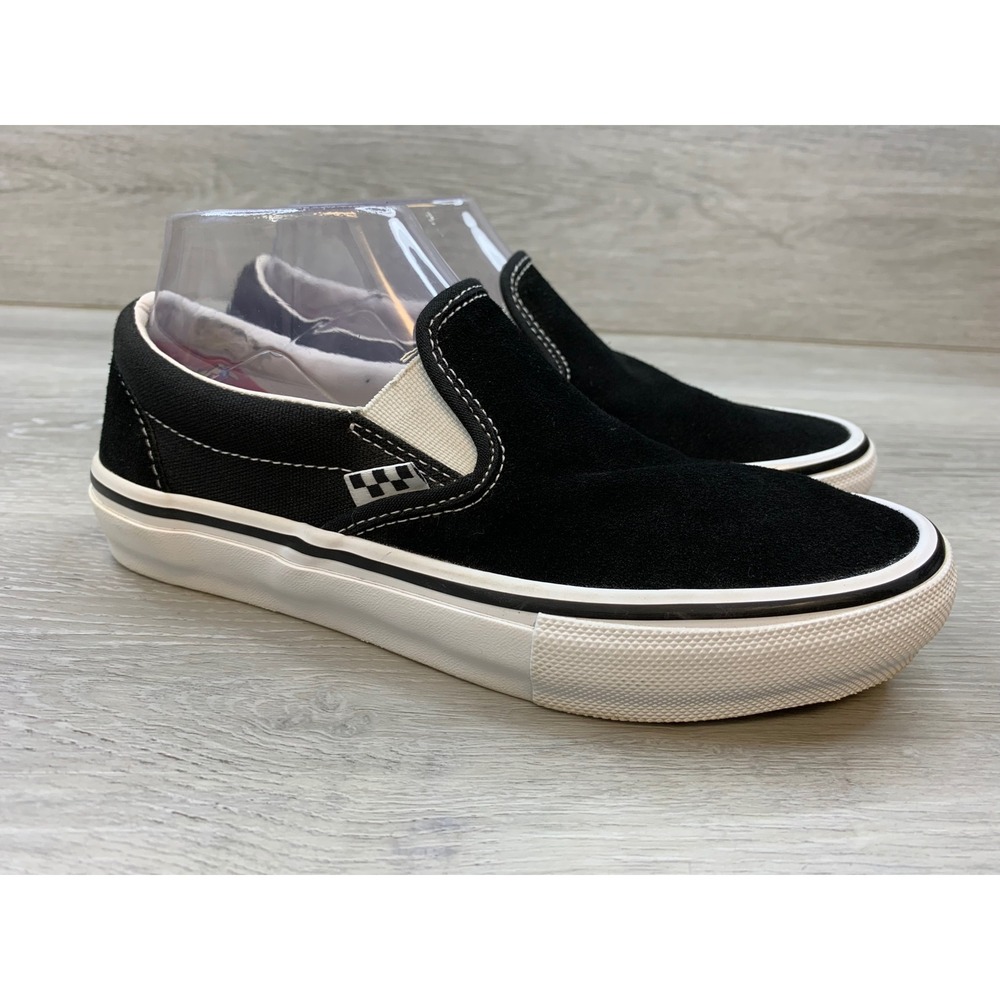 Vans Skate Slip-On Black White Suede Canvas PopCush Sneakers Men's 5.5 Shoes